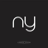NY Initial Letter Split Lowercase Logo Modern Monogram Template Isolated on Black White vector