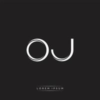 OJ Initial Letter Split Lowercase Logo Modern Monogram Template Isolated on Black White vector