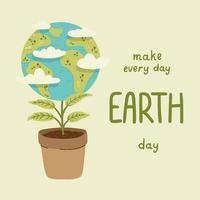 Happy Earth Day Save Nature. Vector eco illustration for social media, poster, banner, card, flyer on the theme of saving planet, human hands protect earth