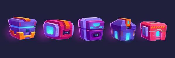 Game futuristic boxes, future technology chests vector