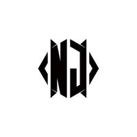 NJ Logo monogram with shield shape designs template vector
