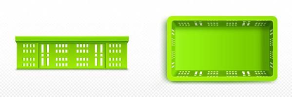Set of green plastic crates isolated on white vector