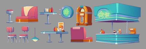 Set of furniture for American retro 50s diner vector