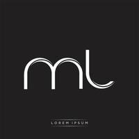 ML Initial Letter Split Lowercase Logo Modern Monogram Template Isolated on Black White vector