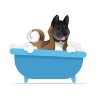 The dog washes in the bathroom pet grooming vector