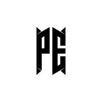 PE Logo monogram with shield shape designs template vector