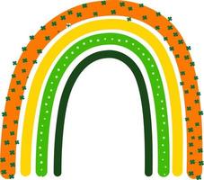 Vector Saint Patrick's day boho rainbow with clovers. This rainbow has Patric's day colors of orange, white and green color. Add a pop of color and good luck to your St. Patrick's Day designs