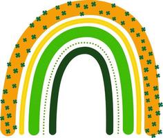 vector boho rainbow in green, orange, and white, complete with clovers. Add a pop of color and good luck to your St. Patrick's Day designs. create digital or print projects.