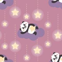 Vector seamless sleeping on the clound panda with stars pattern. Good night background. Good for kids apparel, fabric, textile, nursery decoration, wrapping paper. Vector Illustration.