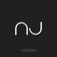 NJ Initial Letter Split Lowercase Logo Modern Monogram Template Isolated on Black White vector