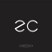 ZC Initial Letter Split Lowercase Logo Modern Monogram Template Isolated on Black White vector