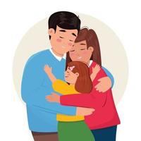 Illustration of a mother, father and child hugging together. Happy family concept illustration. vector