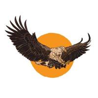 Bald Eagle flying vector illustration in vintage hand drawn style retro color, perfect for t shirt design and club ogo