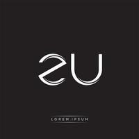 ZU Initial Letter Split Lowercase Logo Modern Monogram Template Isolated on Black White vector