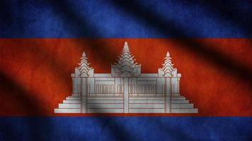 Cambodia flag waving in the wind with 3d style background photo