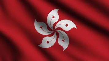 Hong Kong flag blowing in the wind. Full page flying flag. 3d illustration photo