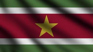 Suriname flag waving in the wind with 3d style background photo