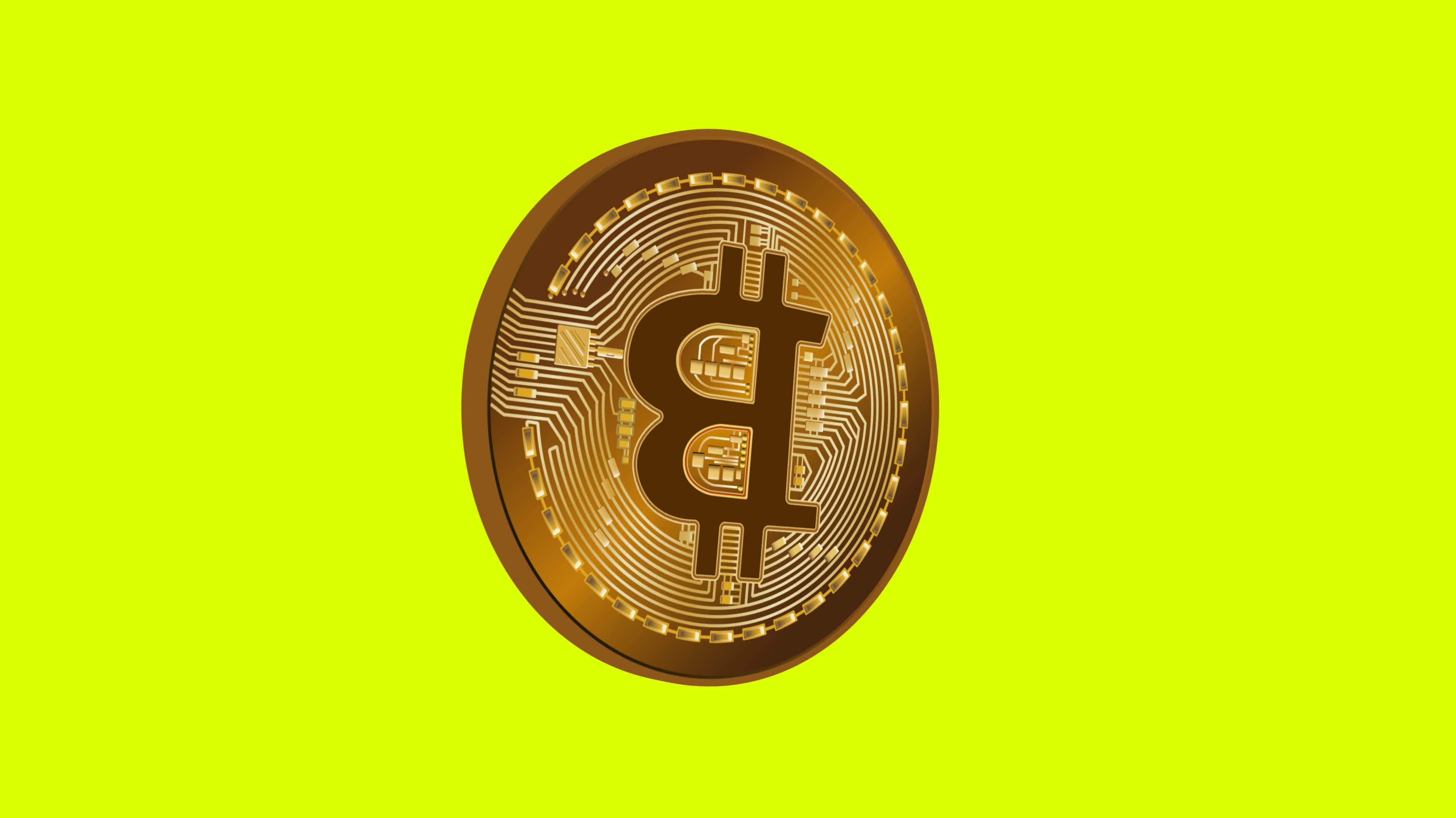 Bitcoin gold coin rotating 360 degree turn 3d animation green screen