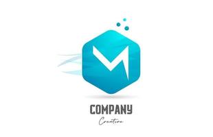 hexagon M letter alphabet logo icon design with blue color and dots. Creative template for company and business vector