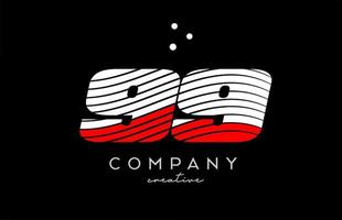 99 number logo with red white lines and dots. Corporate creative template design for business and company vector