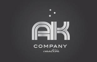 black and grey AK combination alphabet bold letter logo with dots. Joined creative template design for company and business vector