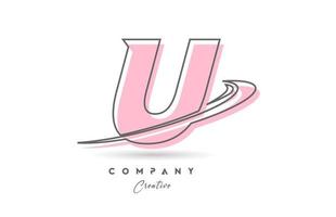 U pink grey line alphabet letter logo icon design with swoosh. Creative template for business and company vector