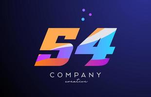 colored number 54 logo icon with dots. Yellow blue pink template design for a company and busines vector