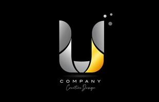 U yellow golden alphabet letter logo icon design with grey color. Creative template for company and business vector