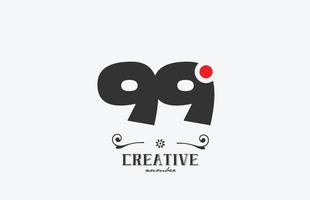 grey 99 number logo icon design with red dot. Creative template for company and business vector