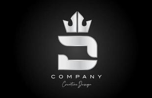 silver grey D alphabet letter logo icon design. Creative crown king template for company and business vector