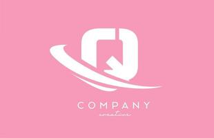 pink white Q alphabet letter logo icon with swoosh. Creative template design for business and company vector