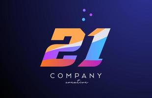 colored number 21 logo icon with dots. Yellow blue pink template design for a company and busines vector