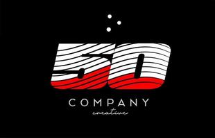 50 number logo with red white lines and dots. Corporate creative template design for business and company vector