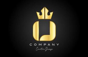 gold golden U alphabet letter logo icon design. Creative crown king template for company and business vector