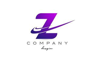 Z purple alphabet letter logo with double swoosh. Corporate creative template design for business and company vector