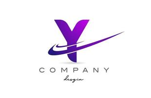 Y purple alphabet letter logo with double swoosh. Corporate creative template design for business and company vector