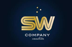 gold golden SW combination alphabet bold letter logo with dots. Joined creative template design for company and business vector