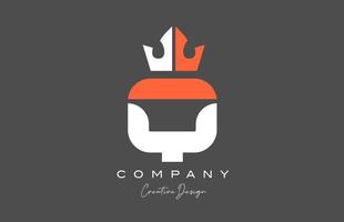 orange grey white Q alphabet letter logo icon design. Creative king crown template for company and business vector