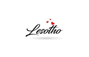 Lesotho name country word with three red love heart. Creative typography logo icon design vector
