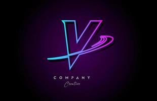 blue and pink alphabet V letter logo icon design with swoosh. Creative template for company and business vector