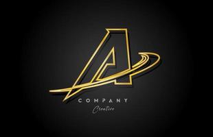 gold A alphabet letter logo icon design with golden swoosh. Creative template for company and business vector