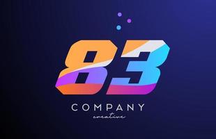 colored number 83 logo icon with dots. Yellow blue pink template design for a company and busines vector