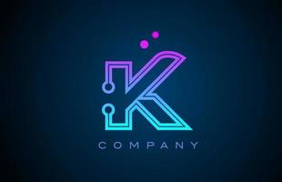 K alphabet letter logo icon design with pink blue color and dots. Creative template for business and company vector