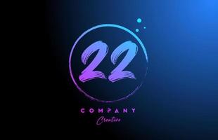 22 grunge number letter logo icon design with dots and circle. Blue pink gradient creative template for company and business vector