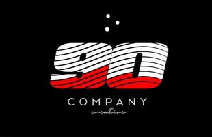 90 number logo with red white lines and dots. Corporate creative template design for business and company vector
