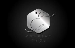 silver grey E alphabet letter logo icon design with metal and elegant style. Creative polygon template for business and company vector