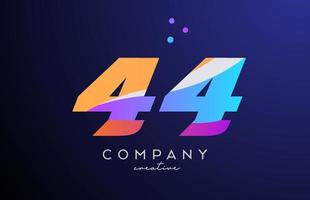 colored number 44 logo icon with dots. Yellow blue pink template design for a company and busines vector