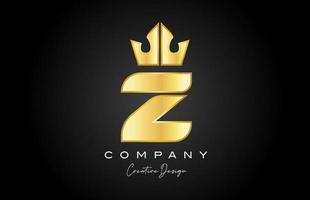 gold golden Z alphabet letter logo icon design. Creative crown king template for company and business vector