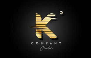 gold golden K alphabet letter logo icon design with line stripe and circle. Creative template for business and company vector