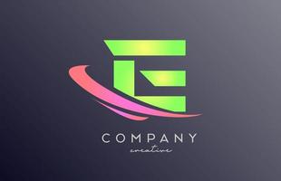 green pink E alphabet letter logo icon with swoosh. Creative template design for business and company vector